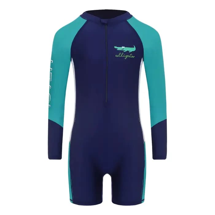 Maillot de bain une pièce pour garçons, protection contre les éruptions cutanées, manches longues, f