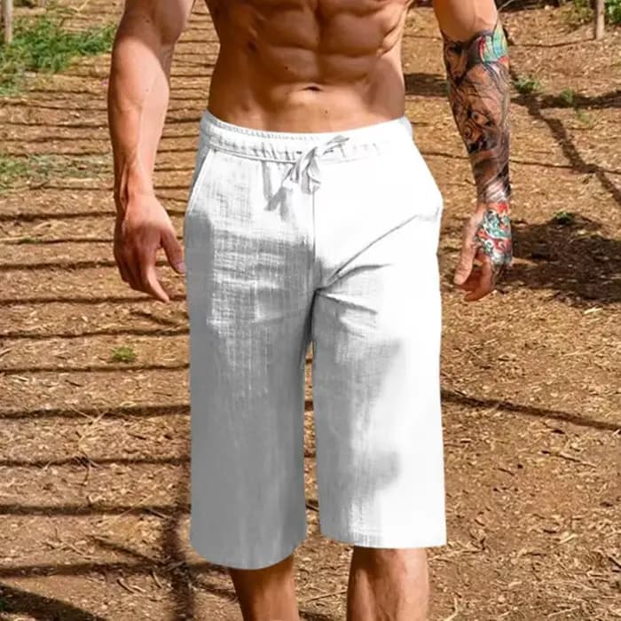 Shorts en coton et lin pour hommes, décontractés, respirants, pour la plage, le sport, les vacances,