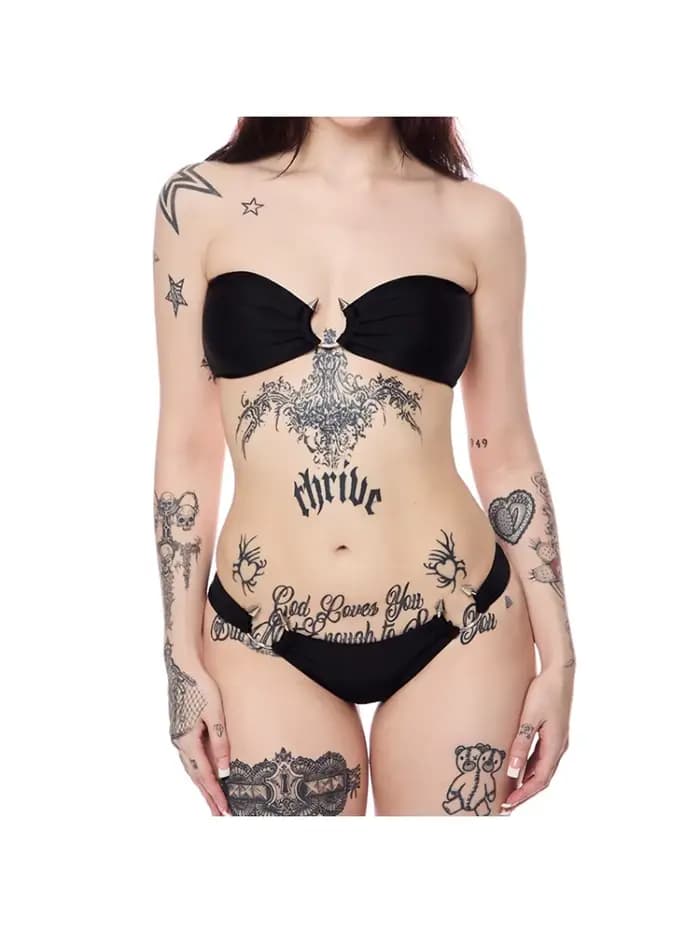 Ensemble bikini sans bretelles couleur unie style américain Harajuku gothique punk sombre sexy Spice