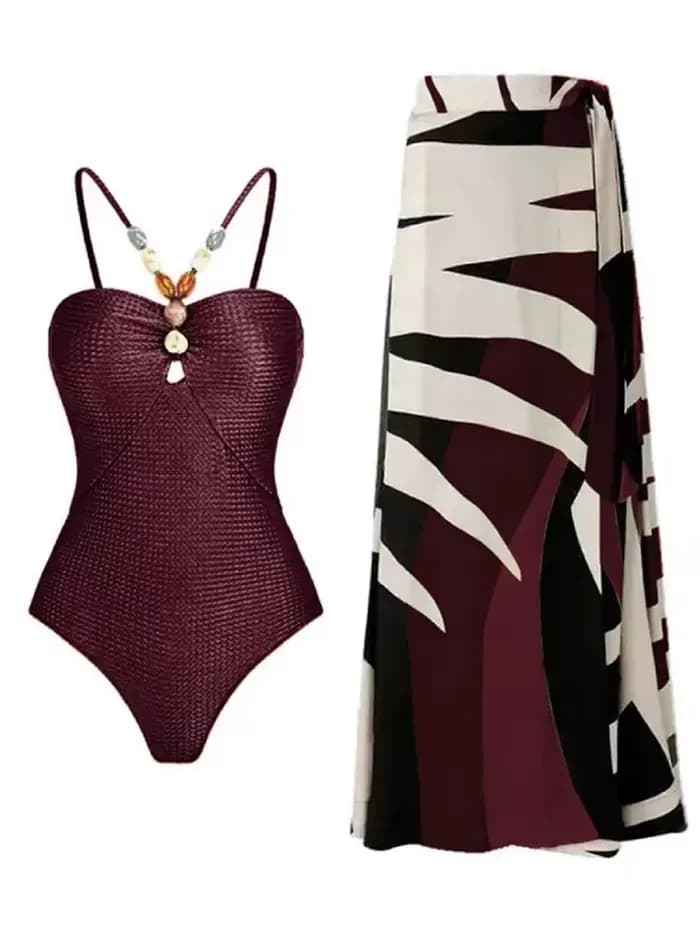 Deux pièces Bikinis maillot de plage 2024 femmes Sexy cordon body avec jupe longue été femme bain na