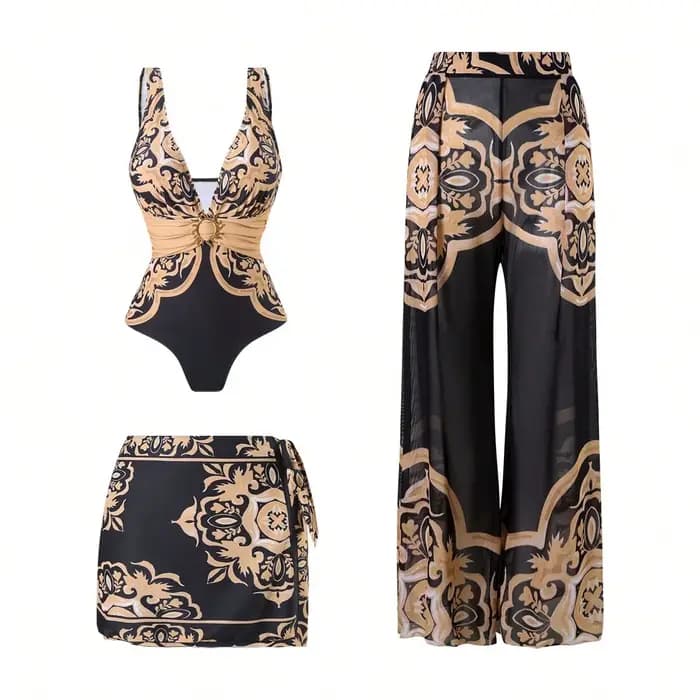 Maillot de bain trois pièces pour femmes, ensemble une pièce Sexy avec pantalon et jupe courte, à la
