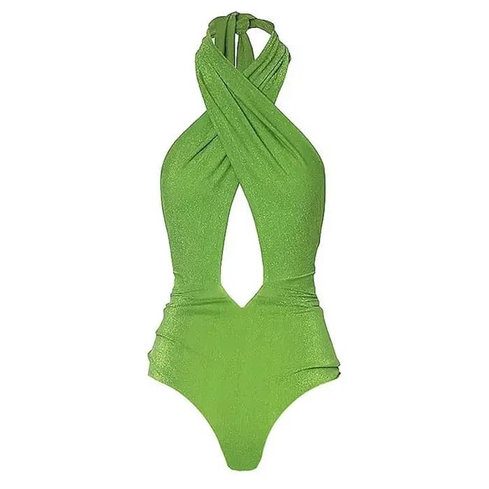 Maillot de bain une pièce, Design de Niche haut de gamme, 2 pièces, col licou, tissu pailleté, vacan