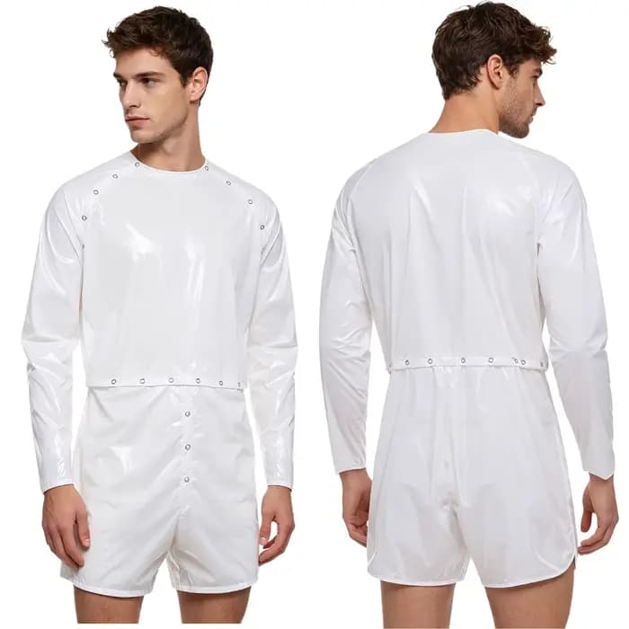 Maillot de bain une pièce brillant imperméable pour homme, avec découpes, manches longues, short box