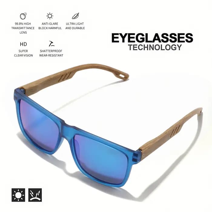 Nouvelles lunettes de soleil carrées à la mode, charnière à ressort en grain de bois, UV400 unisexe 