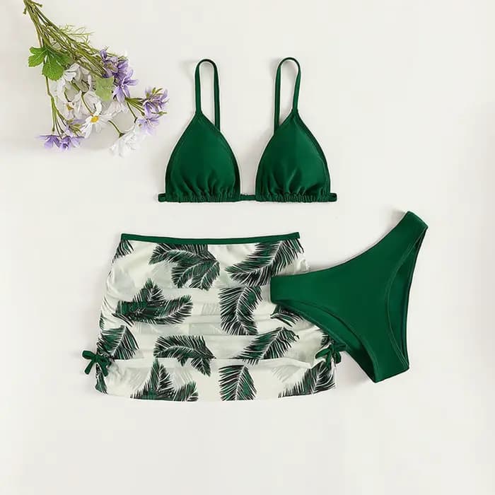 Fille maillot de bain avec jupe 3 pièces maillots de bain été enfants Bikini ensemble pour 9-16Y ado
