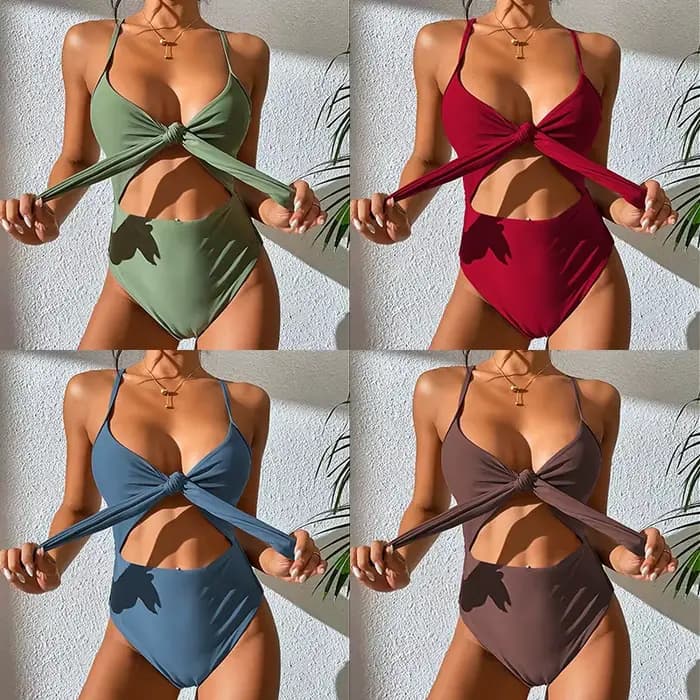 Maillot de bain une pièce à lacets sur la poitrine pour femme, taille haute, sangle ajustable, bikin