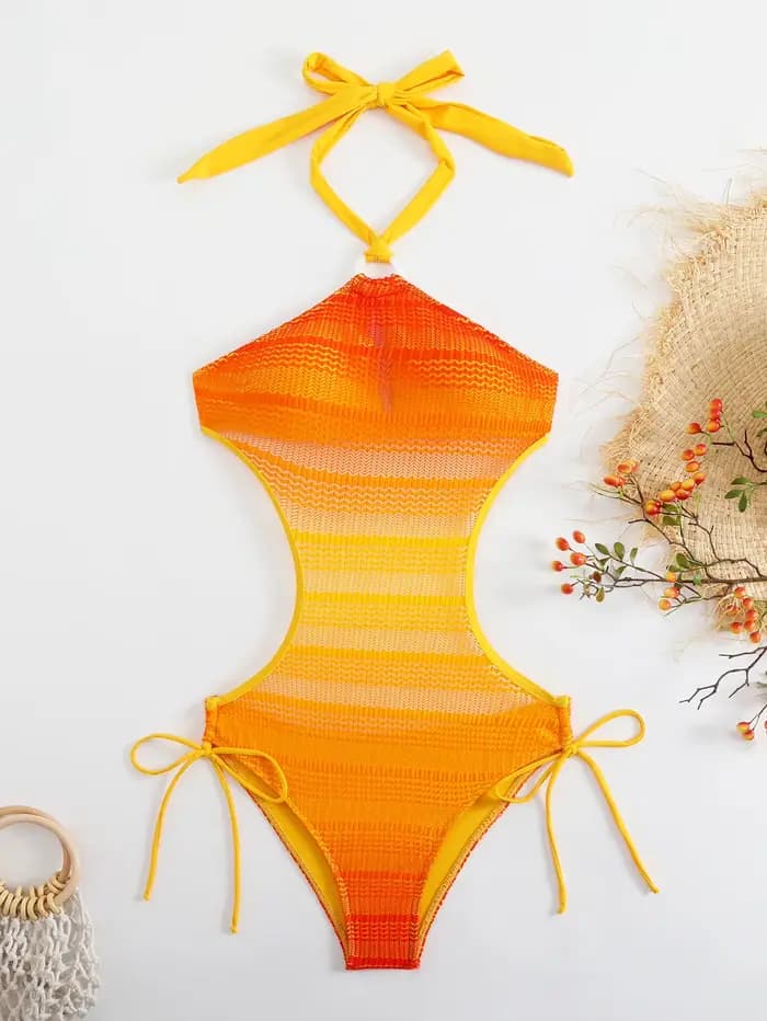 Sexy Orange dégradé maillot de bain femmes évider dos nu dentelle une pièce maillots de bain 2025 pl