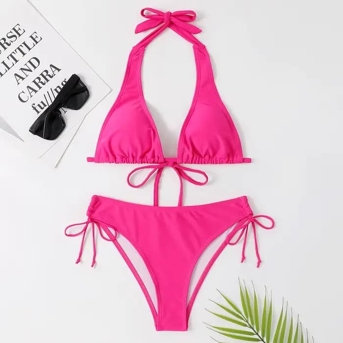 2025 Sexy licou Bikini maillot de bain taille basse noir/rouge/Rose plage maillot de bain pas cher pansement maillot de bain brésilien deux pièces vente