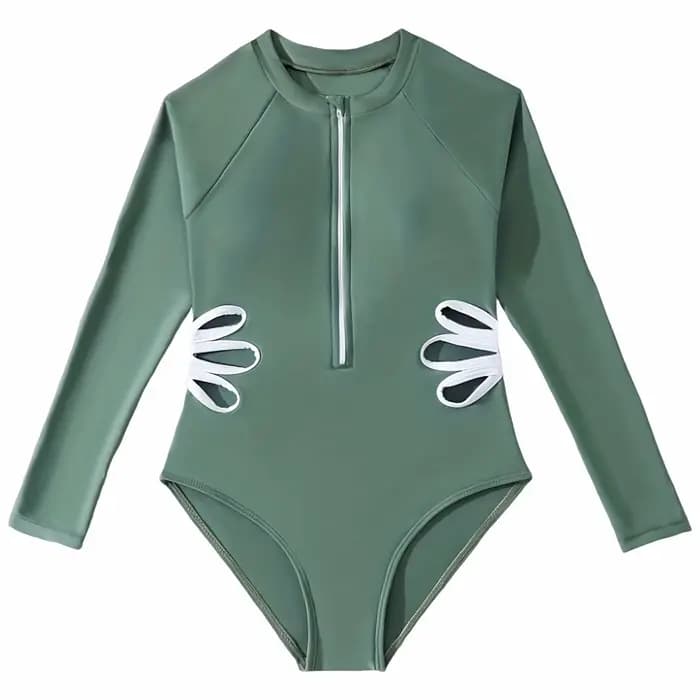 Maillot de bain une pièce avec Protection UV pour filles, noir, manches longues, avec découpe de fleurs blanches, vêtements de natation pour filles