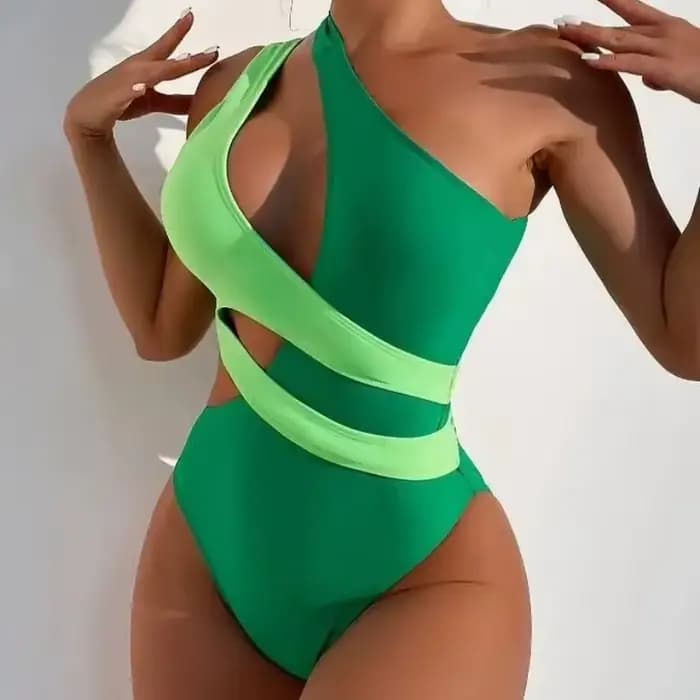 Maillot de bain sexy pour femme, une pièce, asymétrique à une épaule, coupe haute, design color block et découpes, pour l'été et les vacances à la plage