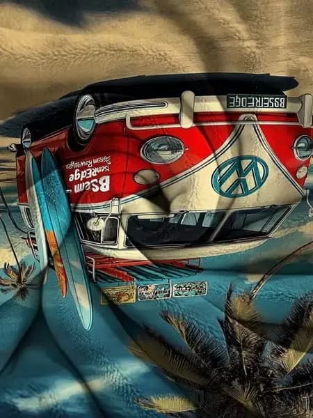 Serviette de plage imprimée vintage VW Bus & Planche de surf - Serviette de bain douce et absorbante pour la famille et les voyages, design d'été rétro pour les vibrations amusantes