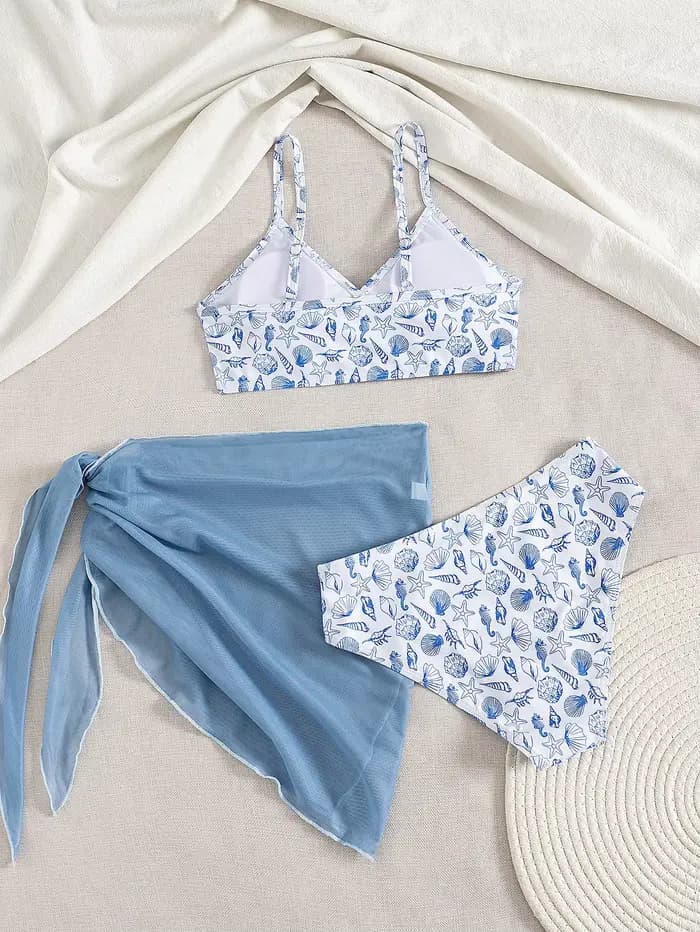 Ensemble de bikini 3 pièces pour adolescentes et jeunes filles, maillots de bain avec jupe de plage pour la natation, vêtements de plage et de sport