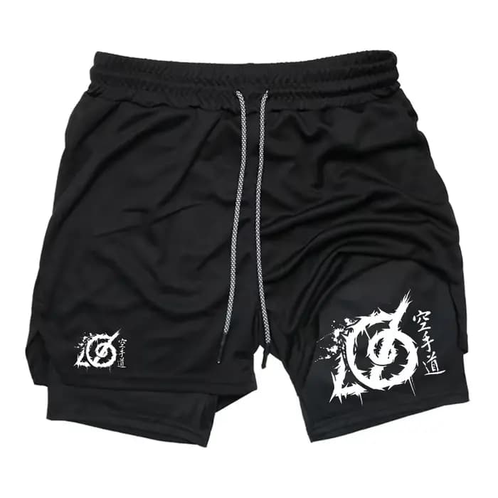 Short de sport 2-en-1 pour homme avec motif karaté
