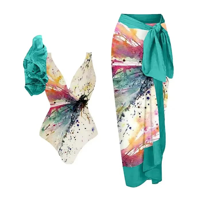 Splash-Ink Art One Initiated Ruffle Swimsuit for Women
