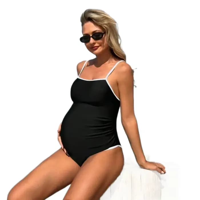Nouveau Maillot de Bain de Maternité Couleur Unie 2026 Sans Manches Une Pièce pour Femme Enceinte Bikini de Plage