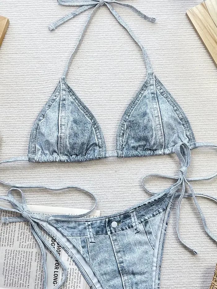 Sexy Denim imprimé Bikinis femme été 2026 Push Up Bikini ensemble maillot de bain deux pièces string maillots de bain maillot de bain maillots de bain