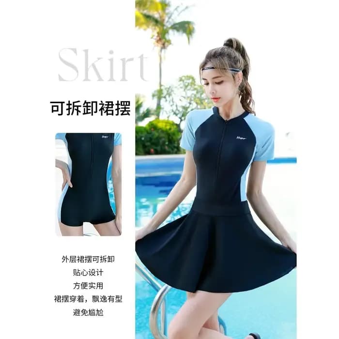 Été une pièce maillot de bain avec jupe 2025 femmes manches courtes/longues maillots