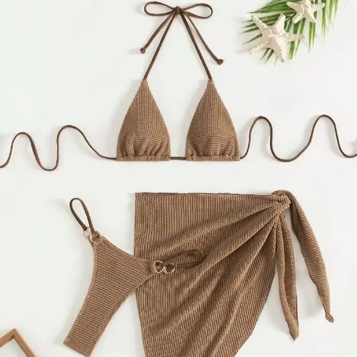 Ensemble de bikini sexy femmes licou soutien-gorge push up jupe 3 pièces maillot de bain