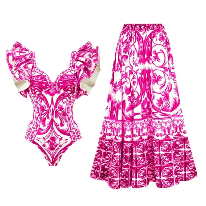 Maillot de bain une pièce à volants, Sexy, imprimé, avec jupe, Monokini, pour femmes, vêtements de plage