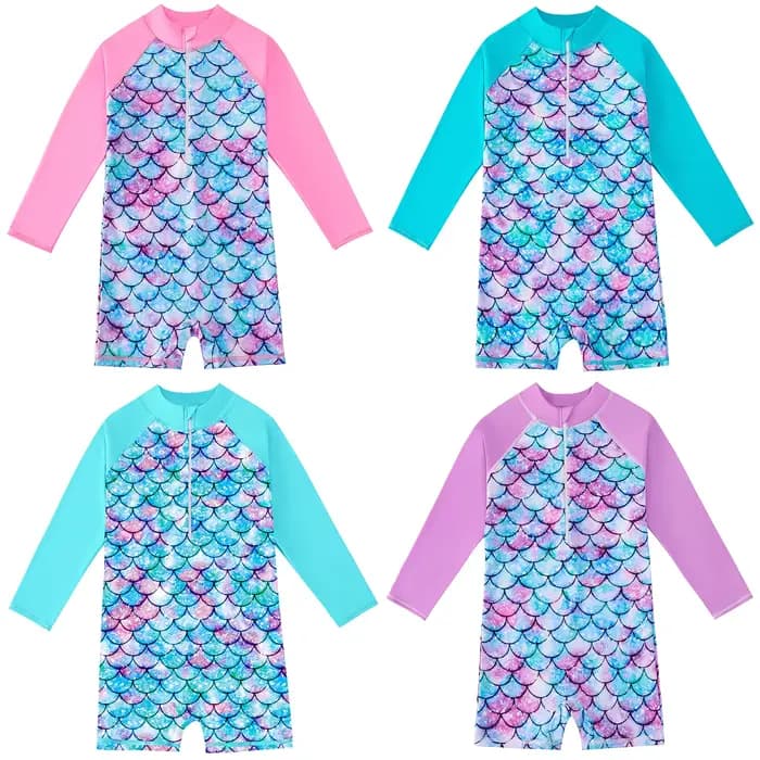 Maillot de bain d'été pour enfants, manches longues, sirène, une pièce, protection UV, combinaison de surf pour filles