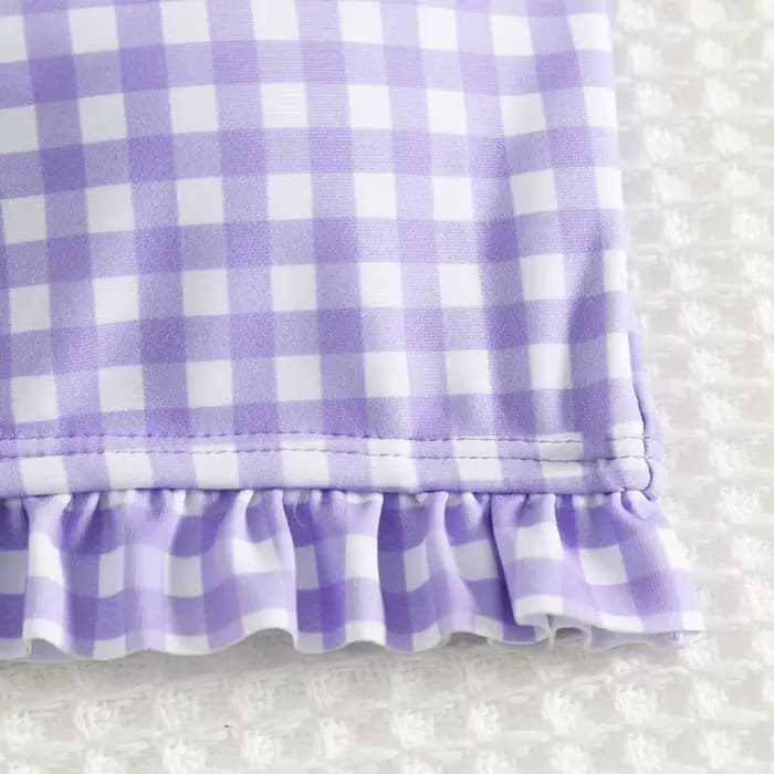 Nouveau été enfants maillot de bain fendu pour filles Bikini ensembles 5-14 ans taille haute violet Plaid fille maillots de bain maillot de bain