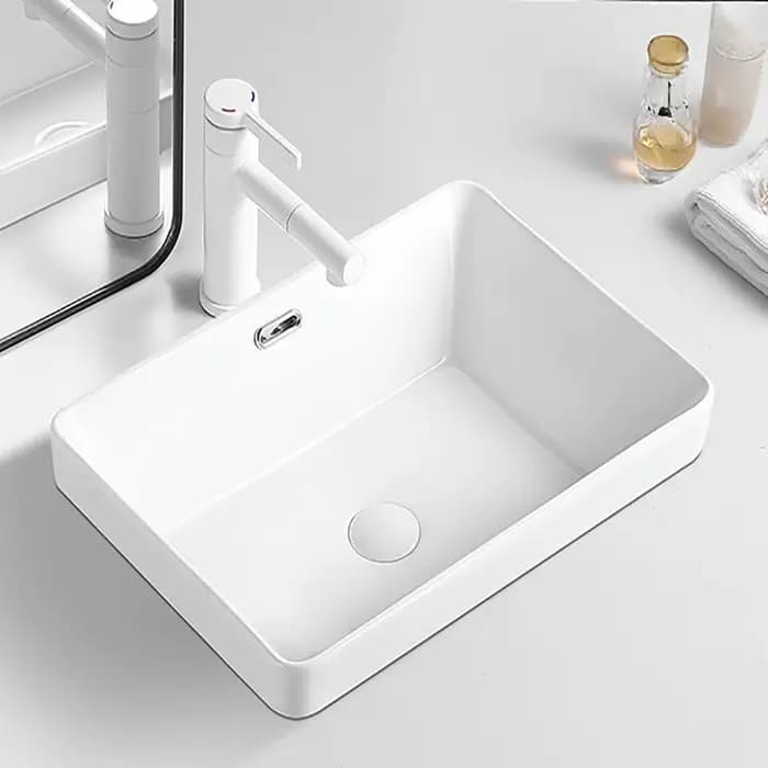 Vasque de salle de bain en céramique semi-encastrée, design moderne, facile à nettoyer, résistante aux éclaboussures