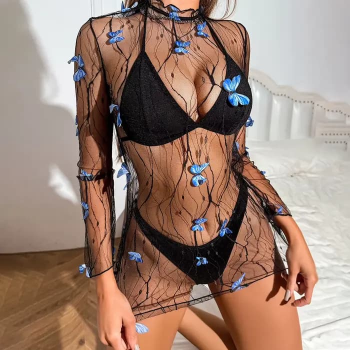 AVELINE Housse de maillot de bain pour femme Maillot de bain de plage Ensemble bikini transparent Push Up Top Sous-vêtements Ensemble 3 pièces Bikini pour fille