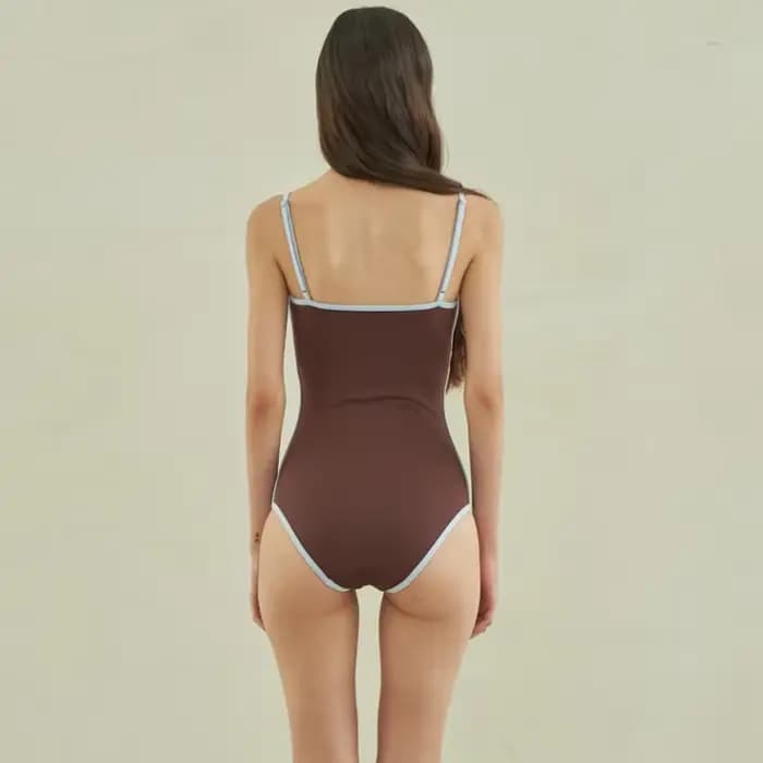 Sexy une pièce solide maillot de bain femmes découpé maillot de bain maillots de bain Monokini Bandeau maillot de bain coréen rembourré vêtements de plage marron