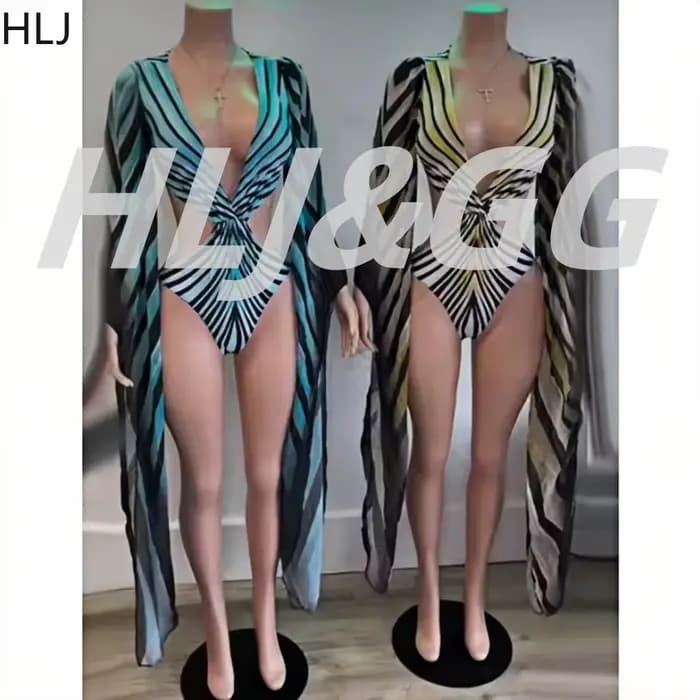 HLJ Maillot de bain une pièce sexy à rayures pour femme