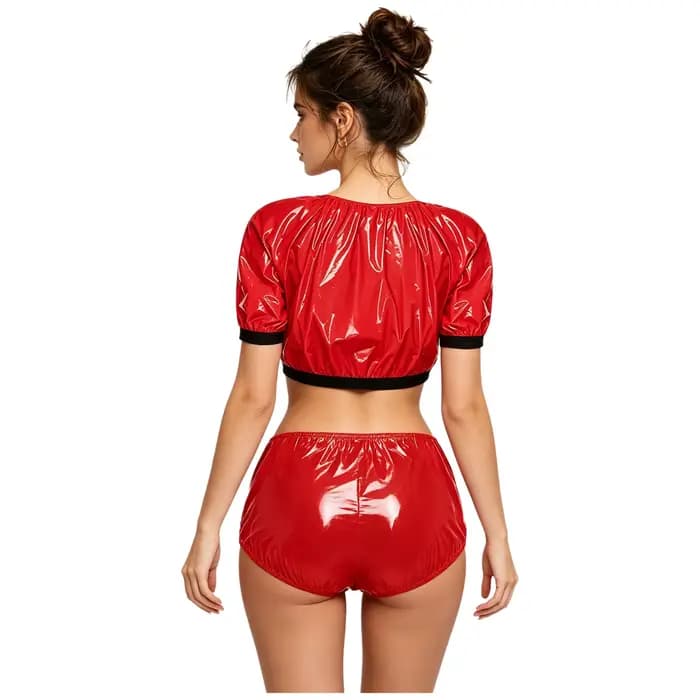 Maillot de bain pour femmes à besoins spéciaux, vêtements adaptatifs en vinyle imperméable, haut court à manches courtes et short de couvrance à crochets
