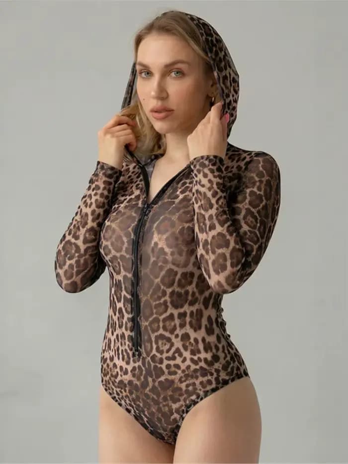 Ensemble bikini en maille avec fermeture éclair, maillot de bain sexy à capuche pour femme, maillot de bain d'été à manches longues, tenue de plage