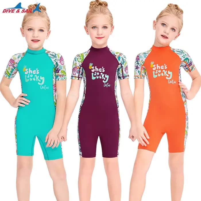Maillot de bain une pièce pour enfants, protection solaire UPF, ensemble de plongée, manches courtes, vêtements de plage, séchage rapide, 50 pièces