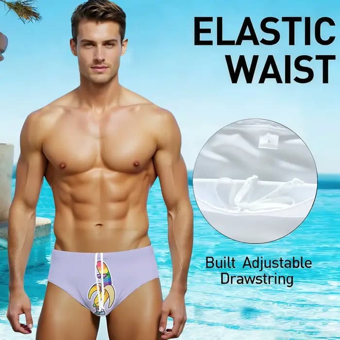 Maillot de bain pour homme motif banane de dessin animé, short de plage amusant et original, slip de bain athlétique, maillot de bain sexy pour homme