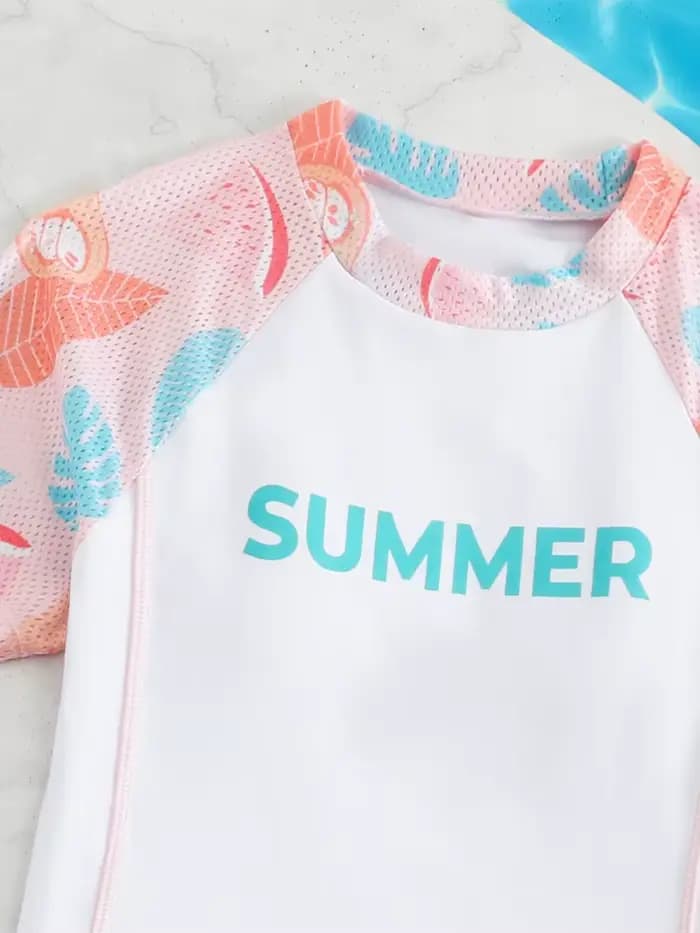 Filles enfants maillot de bain 2026 nouveau solide imprimé maille jupe courte maillots de bain pour enfants été deux pièces à manches courtes vêtements de plage maillot de bain