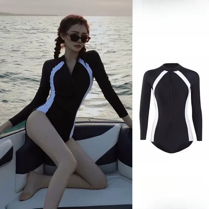 Ins maillot de bain femme été conservateur à manches longues Surf costume une pièce