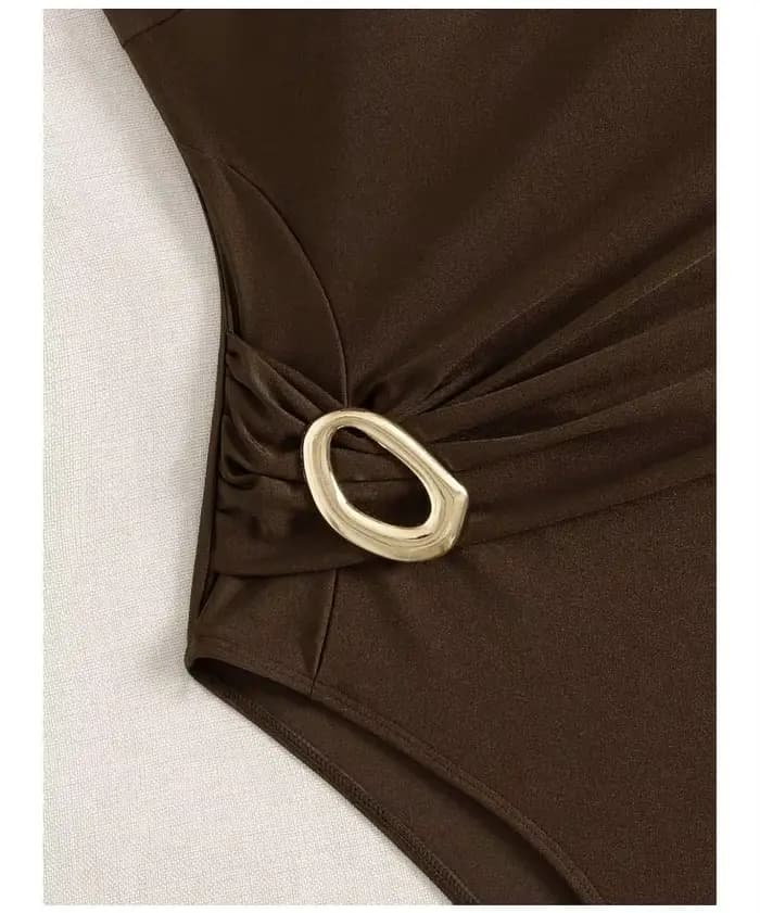 Cikini marron maillot de bain bijoux en métal une épaule Style de vacances une pièce été