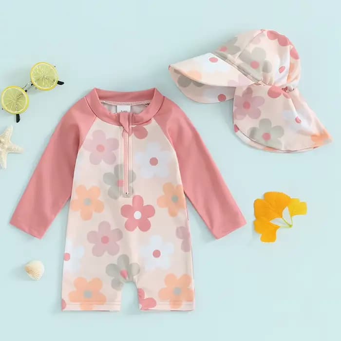 Veoraitiin-Maillot de bain pour nouveau-né fille, manches longues, fermeture éclair, protection anti-éruption, plage, été