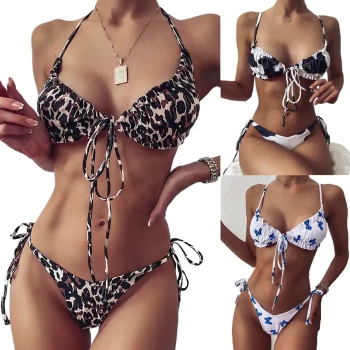 Papillon Camouflage imprimé Sexy Bikini ensemble femmes Triangle brésilien Bikini 2 pièces cravate maillot de bain maillots de bain maillot de bain femmes