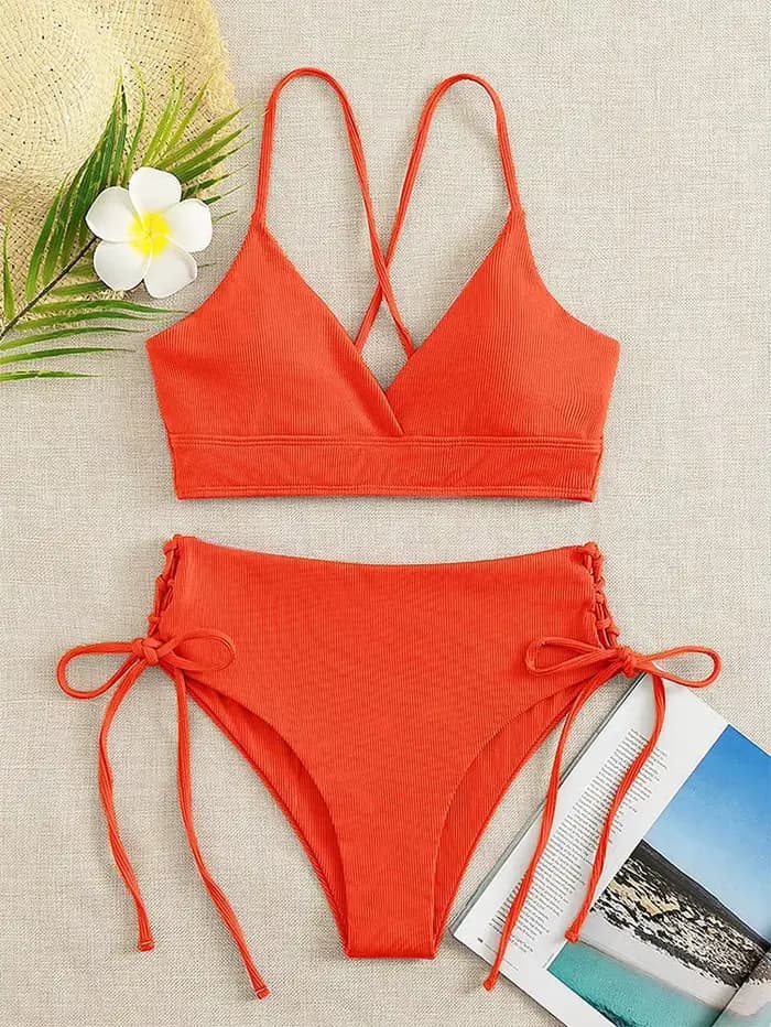 Cikini-ensemble bikini fendu à col en V pour femme