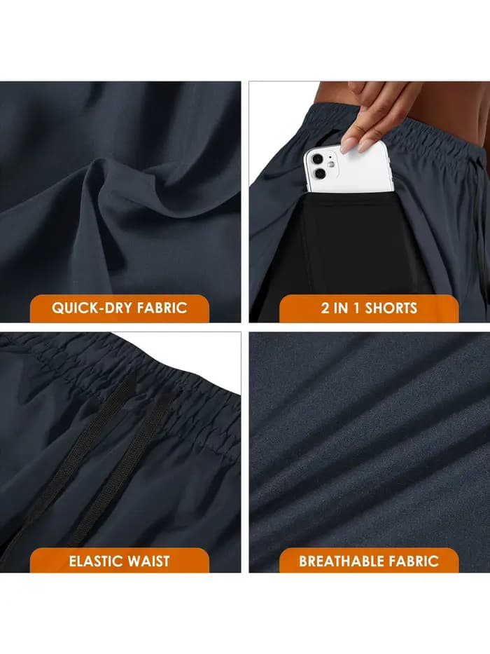 Shorts de course double couche pour femme, séchage rapide, longueur trois-quarts, style sportif décontracté, effet deux-en-un