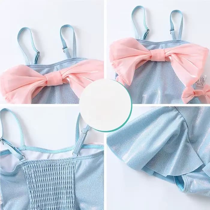 Ensemble maillot de bain et bonnet pour bébé fille, 2 pièces, avec nœud papillon, pour enfant de 2 à 12 ans