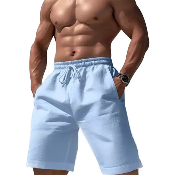 Short de plage pour hommes, décontracté, longueur aux genoux, pantalon court, été, coton et lin, nouvelle collection