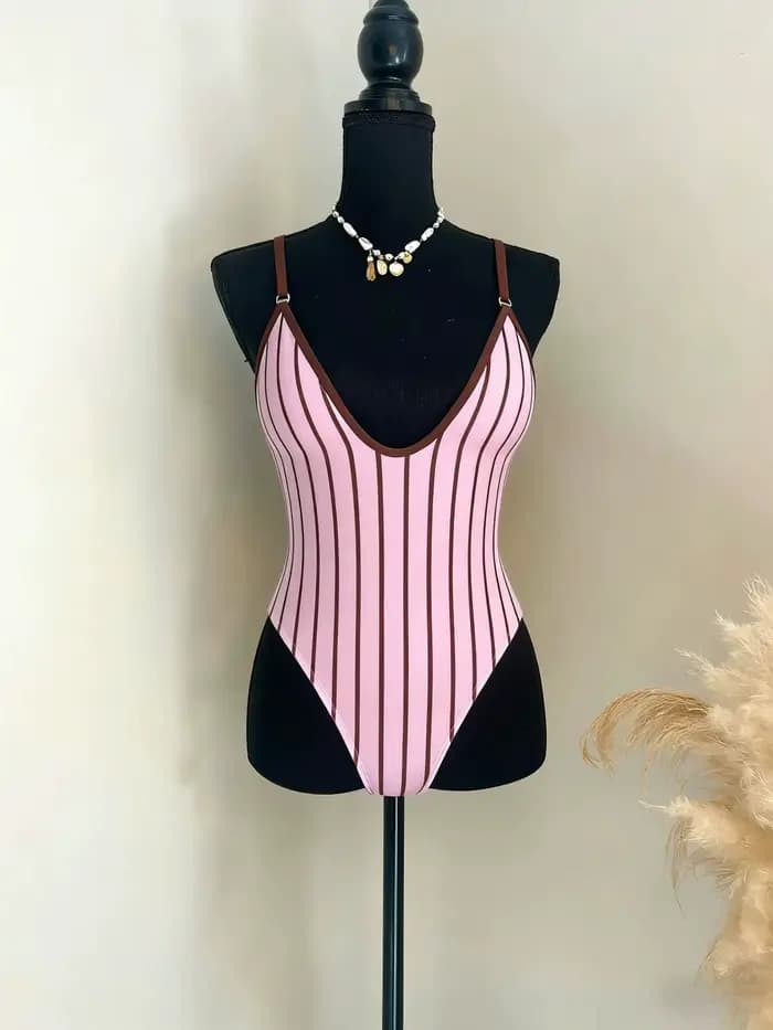 Maillot de bain une pièce imprimé à col en V profond pour femme