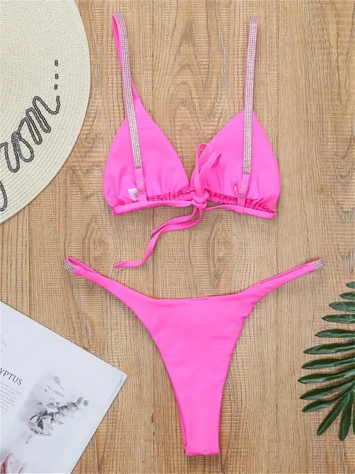 Diamant maillots de bain femmes 2025 Sexy rose Micro Bikini brésilien noir strass string