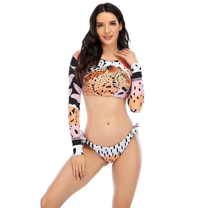 Maillot de bain deux pièces imprimé tigre pour femme