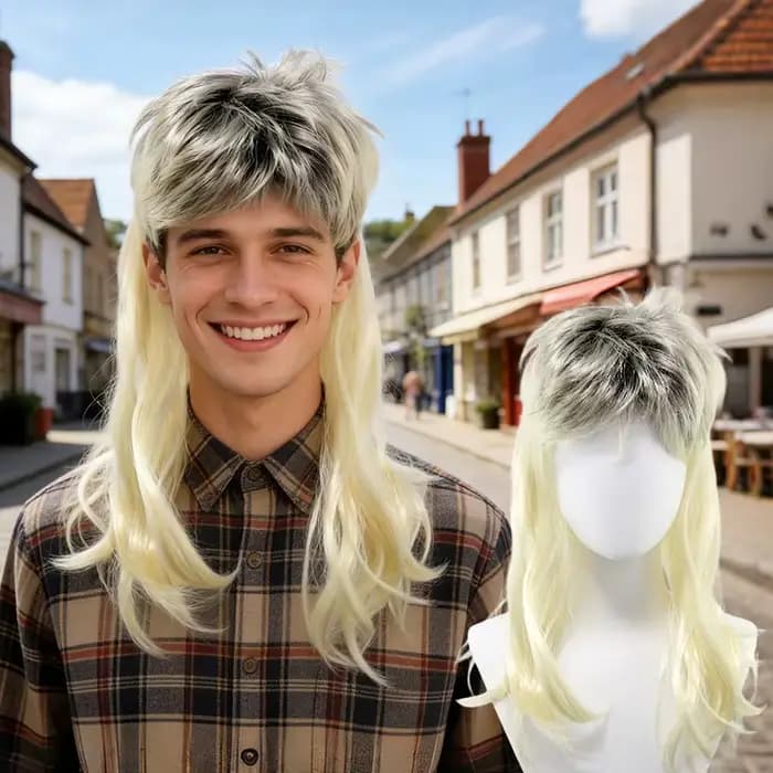 Perruque synthétique blonde style mulet, cheveux shaggy rétro années 80 pour hommes, idéale pour Halloween, les fêtes et les événements cosplay
