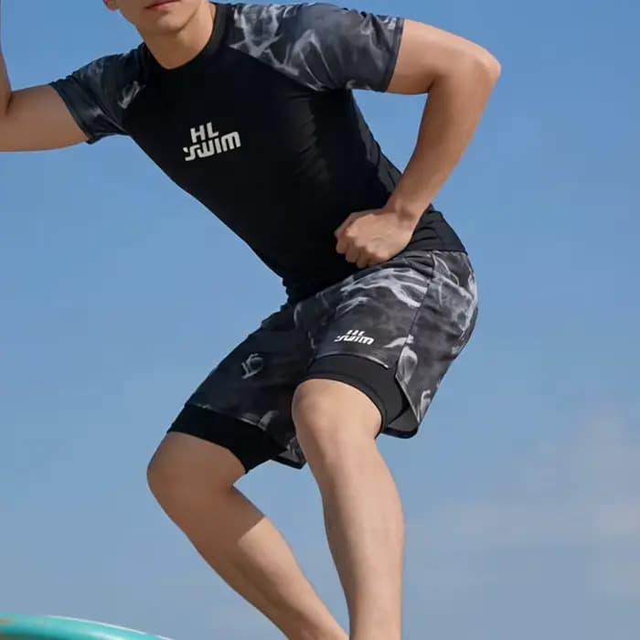 Ensemble de maillot de bain pour hommes, haut et bas à séchage rapide, maillot de bain deux pièces pour garçons, motif floral, tissu en polyester