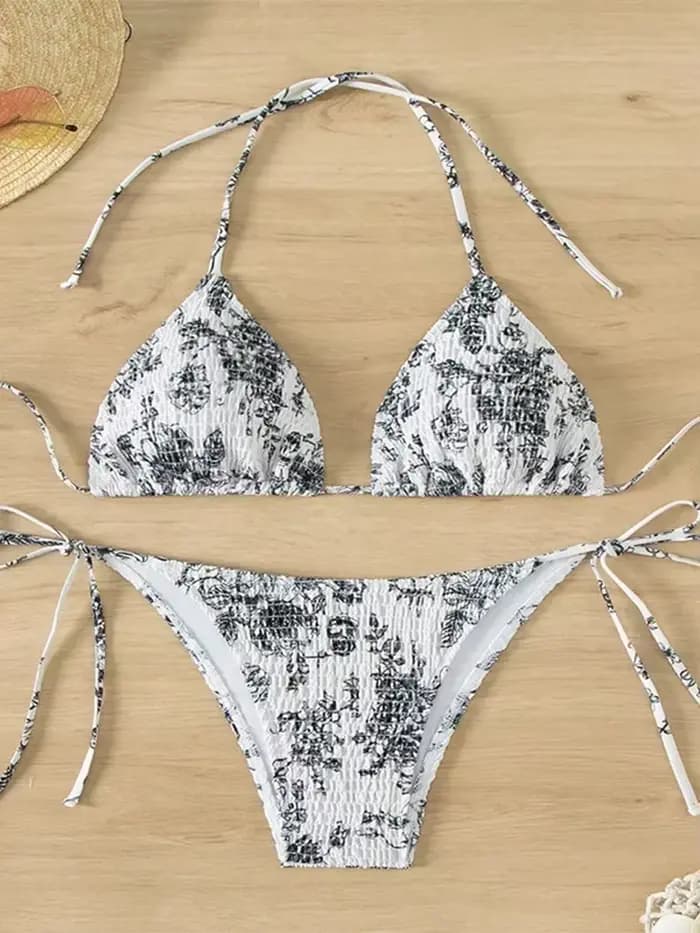 Sexy Floral Bikini 2 pièces ensemble femmes mode à lacets maillot de bain fendu dos nu plage Bikinis 2025 nouveau maillot de bain d'été Bikinis ensemble