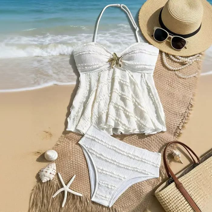 Bikini avec short pour filles de 12 ans, ensemble de bikini deux pièces métallisé pour filles, haut à volants découpé, maillots de bain taille haute pour adolescentes