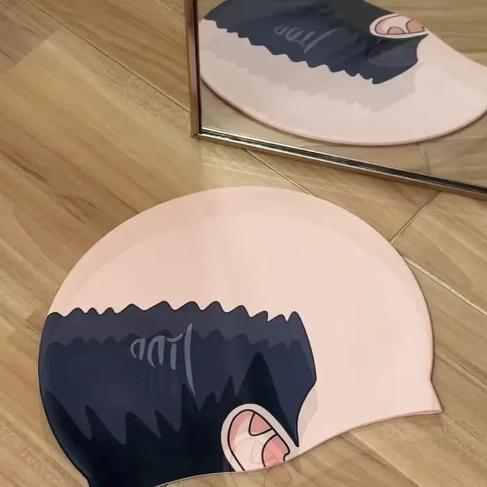 Bonnet de bain tête chauve drôle – Bonnet de bain en silicone imprimé méditerranéen pour cosplay et piscines (unisexe, imperméable, antidérapant)